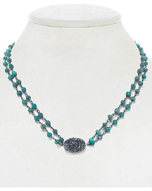 Rachel Reinhardt Jewelry Plated Silver Turquoise & Crystal Necklace - Blue