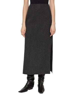 Lafayette 148 New York High Waisted Wool & Cashmere-Blend Midi Skirt - Black