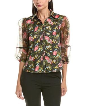 Cinq À Sept Karyn Impressionist Floral Silk-Trim Top - Green