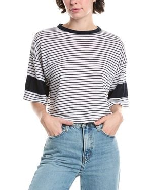 Sundry Boxy Blocked Linen-Blend T-Shirt - Blue