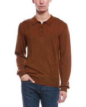 Bruno Magli Cable Front Merino Wool Polo Jumper - Brown