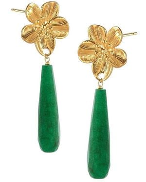 Liv Oliver 18K Plated 50.00 Ct. Tw. Jade Tear Drop Earrings - Yellow