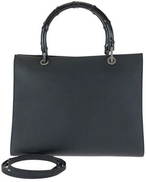 Gucci Black Calfskin Bamboo Tote (authentic Pre-loved)
