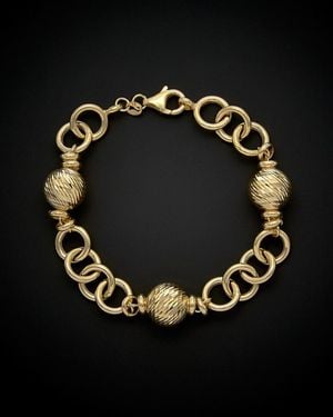 Italian Gold 14k Diamond Cut Ball Station Bracelet - Black