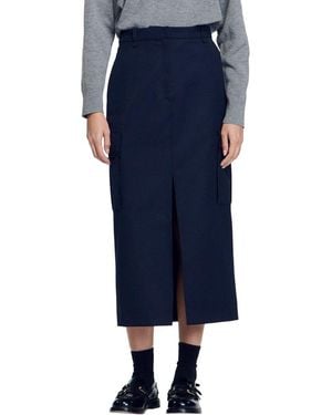 Sandro Basic Mid Length Slit Woven Dress - Blue