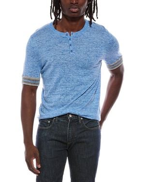 Autumn Cashmere Striped Trim Henley Shirt - Blue