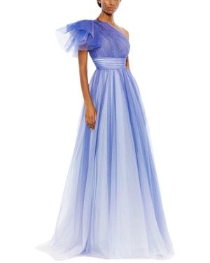 Mac Duggal Glitter Ombre Ruffled One Shoulder Ball - Blue