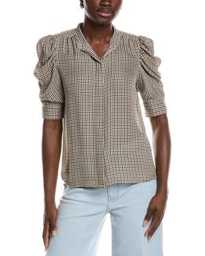 FRAME The Houndstooth Gillian Silk Top - Gray