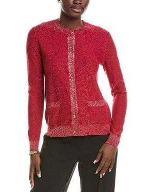 St. John Lightweight Lurex Knit Cardigan - Red