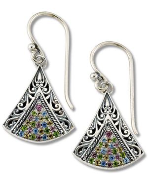 Samuel B. Silver Gemstone Fan Earrings - Green