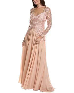 Tadashi Shoji Long Sleeve Embroidered Maxi Dress - Pink