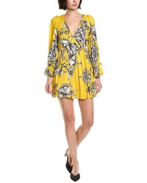 Alice + Olivia Clarissa Deep V Tie Sleeve Mini Dress - Yellow