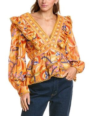 FARM Rio Palms Party Ruffled Blouse - Orange