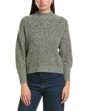 Hannah Rose Merino Wool Marled Fringe Mock Neck Sweater - Gray