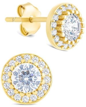 Sterling Forever 14k Over Silver Cz Round Cut Brilliant Halo Stud Earrings - Metallic