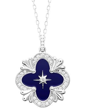 Gabi Rielle Silver Cz & Enamel Clover Necklace - Blue
