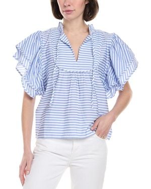 Sail To Sable Ruffle Sleeve Top - Blue