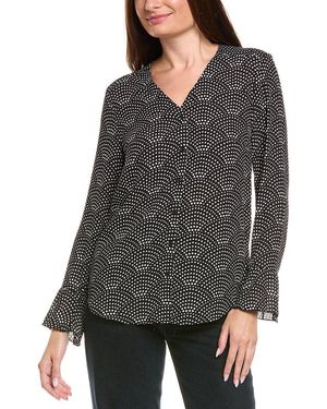 Tahari Button Front V-Neck Blouse - Grey