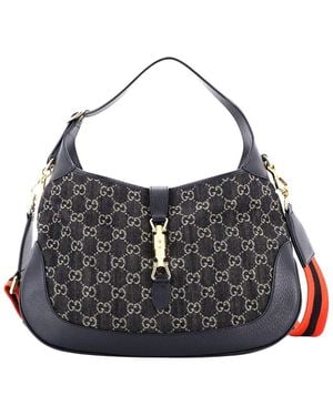 Gucci Gg Print Denim Canvas Jackie 1961 Hobo, Never Carried (Authentic Pre-Loved) - Black