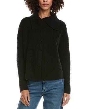 InCashmere Mix Cable Stitch Overlap Wool-blend Cardigan - Black