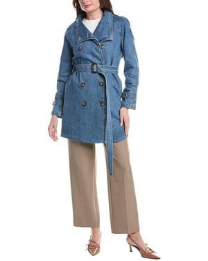 NVLT Shawl Collar Double-Breasted Denim Belted Trench Coat - Blue