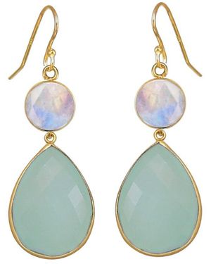 Liv Oliver 18K Plated 37.50 Ct. Tw. Moonstone, Chalcedony Earrings - Blue