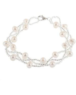 Splendid Rhodium Over Silver 6-7mm Pearl Bracelet - White