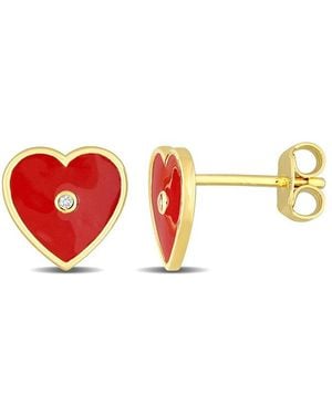 Rina Limor Gold Over Silver Sapphire Enamel Heart Earrings - Red