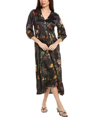 Johnny Was Bishop Sleeve Chevron Tiered Dress - Black