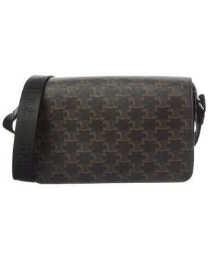 Celine Logo Leather Messenger Bag - Black