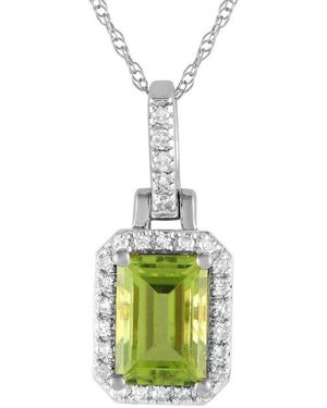 Gemstones 14k 0.12 Ct. Tw. Diamond & Peridot Necklace - White