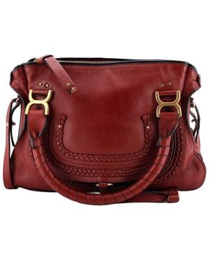 Chloé Burgundy Leather Marcie Braided Satchel Medium (Authentic Pre-Loved) - Red