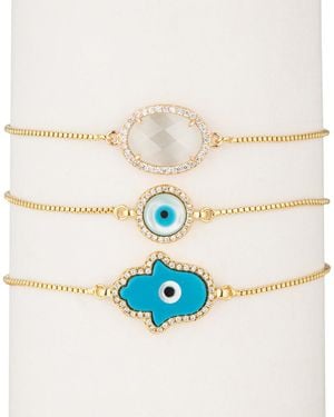 Eye Candy LA Cz Hamsa Evil Eye Bracelet Set - Blue