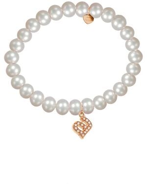 Jane Basch 14k Rose Gold Diamond & 6mm Pearl Initial Stretch Bracelet (a-z) - Metallic