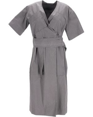 Celine Belted V-neck Midi Dress With Pockets, Size Fr, 36 (authentic Pre- Loved) - Gray