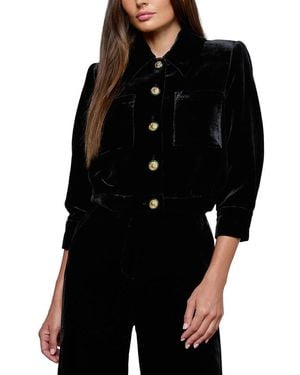 L'Agence Jia Crop 3/4 Sleeve Silk-Blend Jacket - Black
