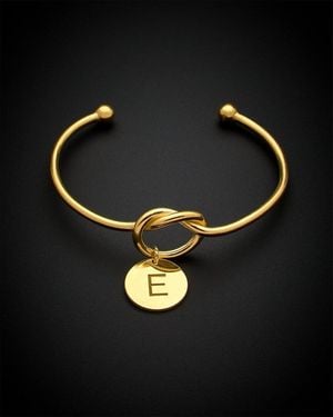 Italian Gold Over Silver 18k Italian Rose Gold Vermeil Love Knot Initial Bangle Bracelet (a-z) - Black