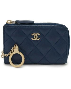 CHANEL Lambskin Leather Matelassé Coin Case (authentic Pre-loved) - Blue