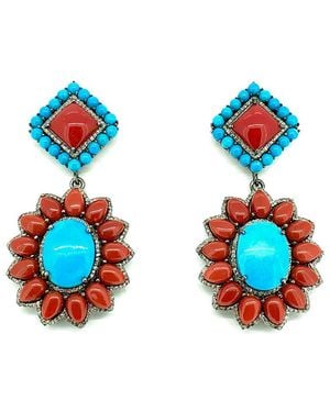 Arthur Marder Fine Jewelry 14k & Silver 1.50 Ct. Tw. Diamond & Gemstone Earrings - Blue