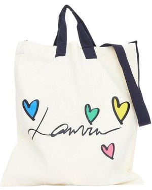 Lanvin Cream Cotton Hearts Printed Crossbody (Authentic Pre-Loved) - Blue