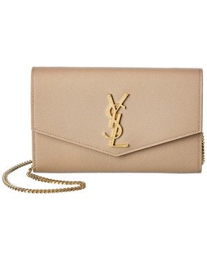 Saint Laurent Uptown Embossed Leather Wallet On Chain - Natural