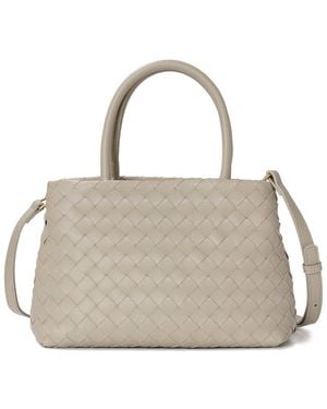 Tiffany & Fred Paris Hand-Woven Top-Handle Leather Bag - Grey