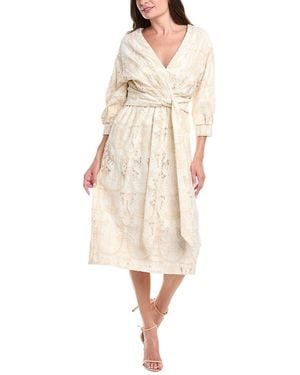 Badgley Mischka Embroidered Midi Dress - Natural