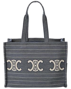 Celine Cabas Thais Large Striped Tote - Black