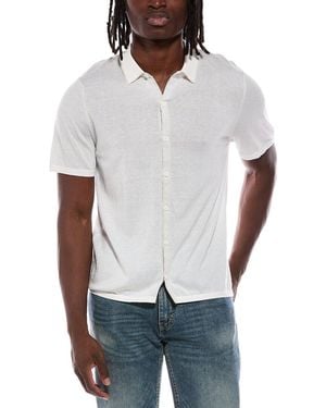 Autumn Cashmere Button Down Contrast Linking Cashmere-Blend Shirt - White