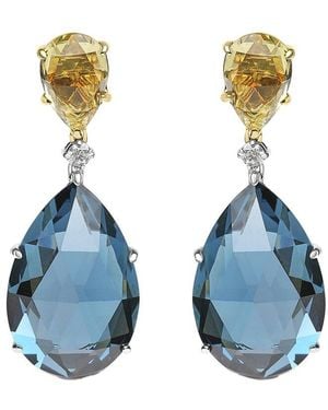 Haus of Brilliance Colourful Gemstones 18K 59.56 Ct. Tw. Diamond & Gemstone Dangle Earrings - Blue