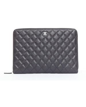 CHANEL Quilted Leather 2024 Portfolio Case Document Case (Authentic Pre- Loved) - Grey