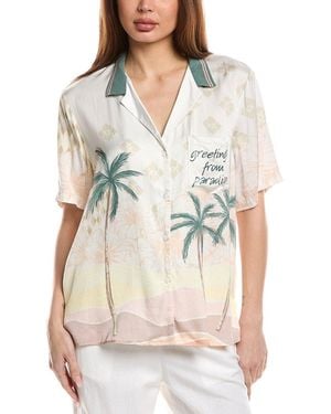 Vintage Havana Satin Printed Button Up Shirt - White