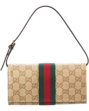 Gucci Small GG Coated Canvas & Leather Pouch With Strap - Metallic