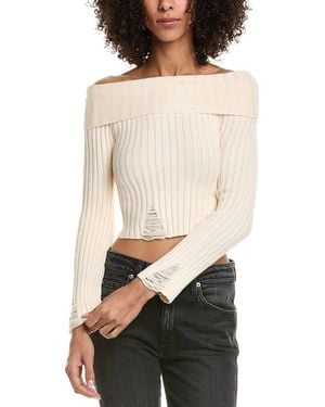 Vintage Havana Distressed Off-Shoulder Sweater - Natural